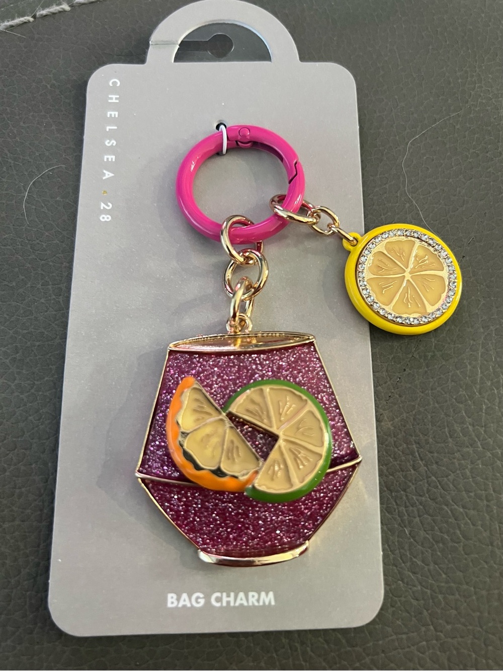 NEW CHELSEA 28 Sangria BAG CHARM Key chain Pink Gold Yellow 3 3/4” RETAIL $35.00